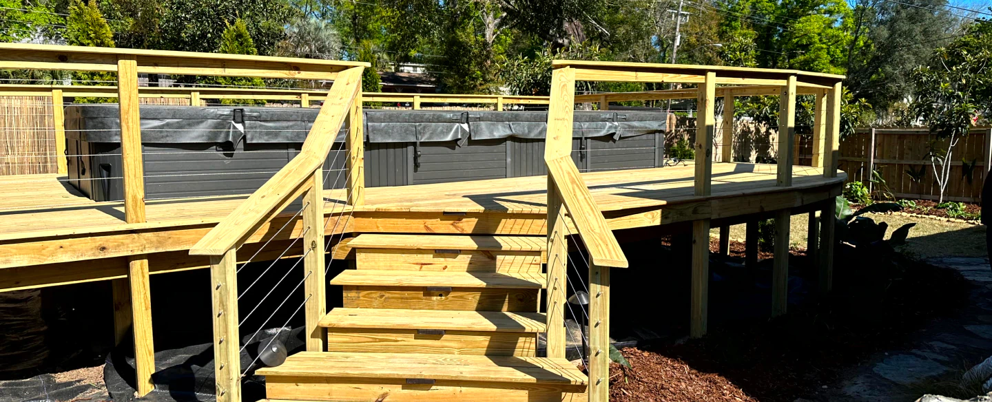 newly installed deck with pool